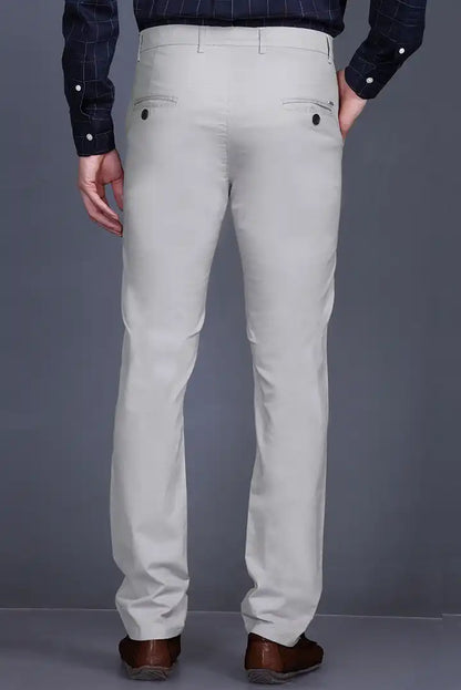 Light Grey Solid Regular Fit Casual Cotton Trouser for Men