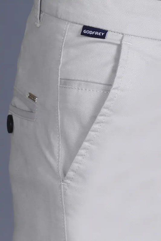 Light Grey Solid Regular Fit Casual Cotton Trouser for Men