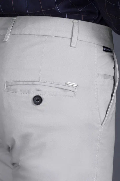 Light Grey Solid Regular Fit Casual Cotton Trouser for Men