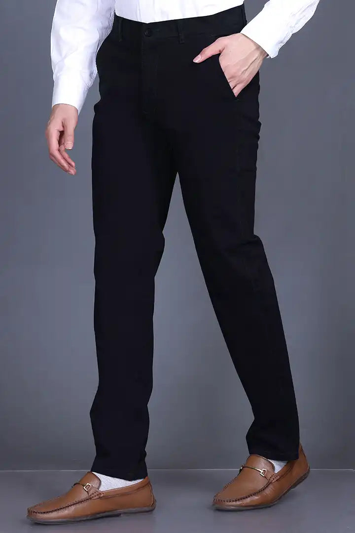 Navy Solid Regular Fit Casual Cotton Trouser for Men