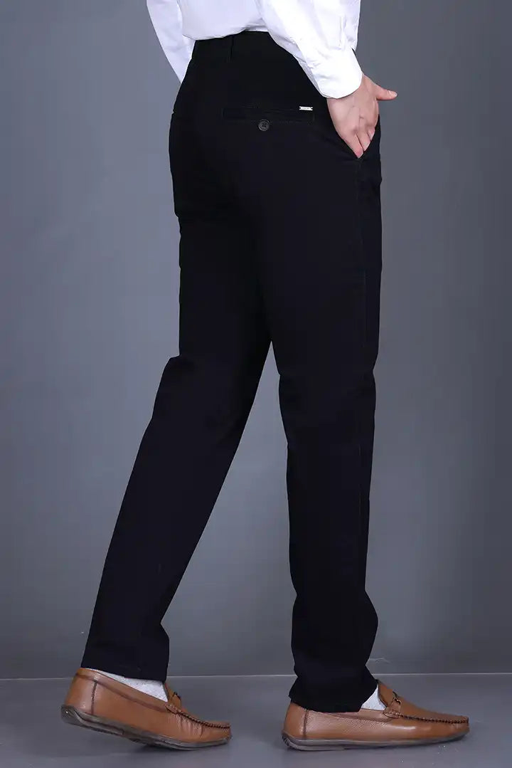 Navy Solid Regular Fit Casual Cotton Trouser for Men