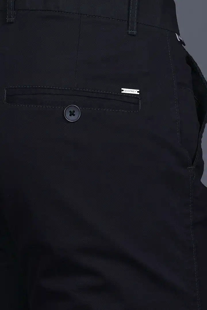 Navy Solid Regular Fit Casual Cotton Trouser for Men