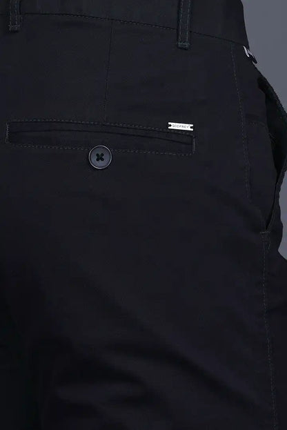 Navy Solid Regular Fit Casual Cotton Trouser for Men