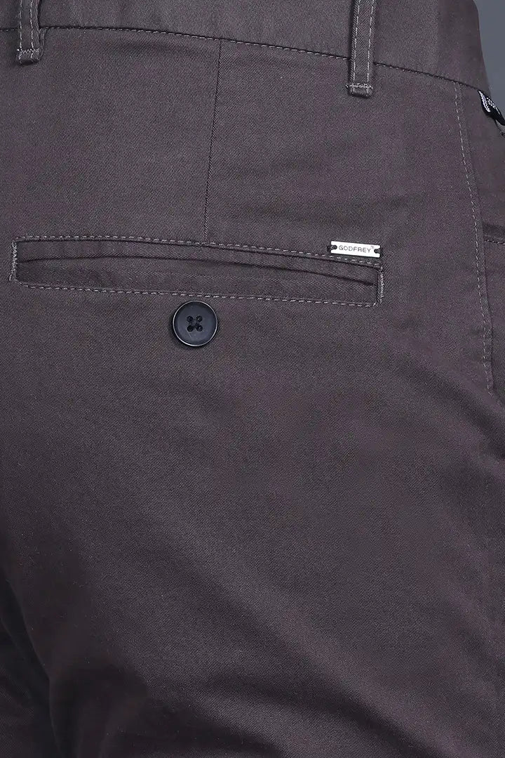 Charcoal Brown Solid Regular Fit Casual Cotton Trousers Men