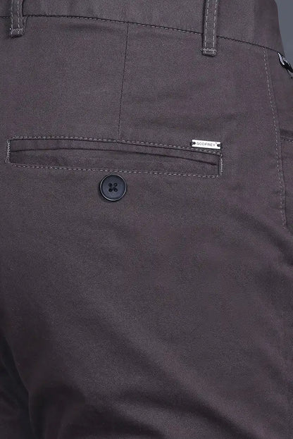 Charcoal Brown Solid Regular Fit Casual Cotton Trousers Men