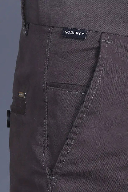 Charcoal Brown Solid Regular Fit Casual Cotton Trousers Men