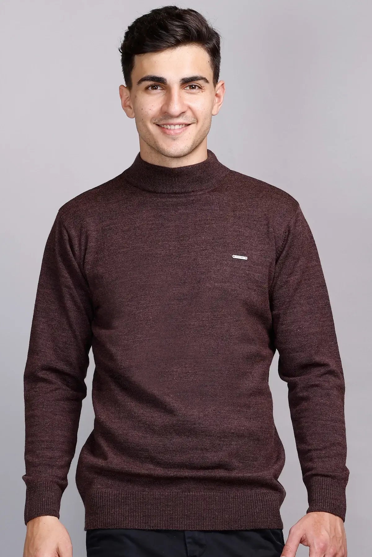 Solid Coffee Brown Turtleneck Mens Sweater