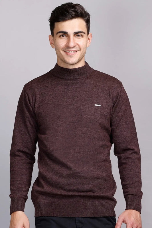 Solid Coffee Brown Turtleneck Mens Sweater