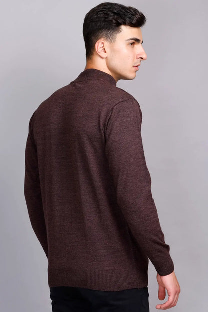 Solid Coffee Brown Turtleneck Mens Sweater
