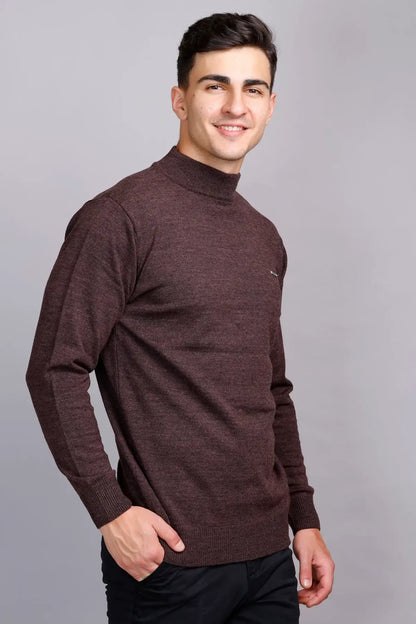 Solid Coffee Brown Turtleneck Mens Sweater