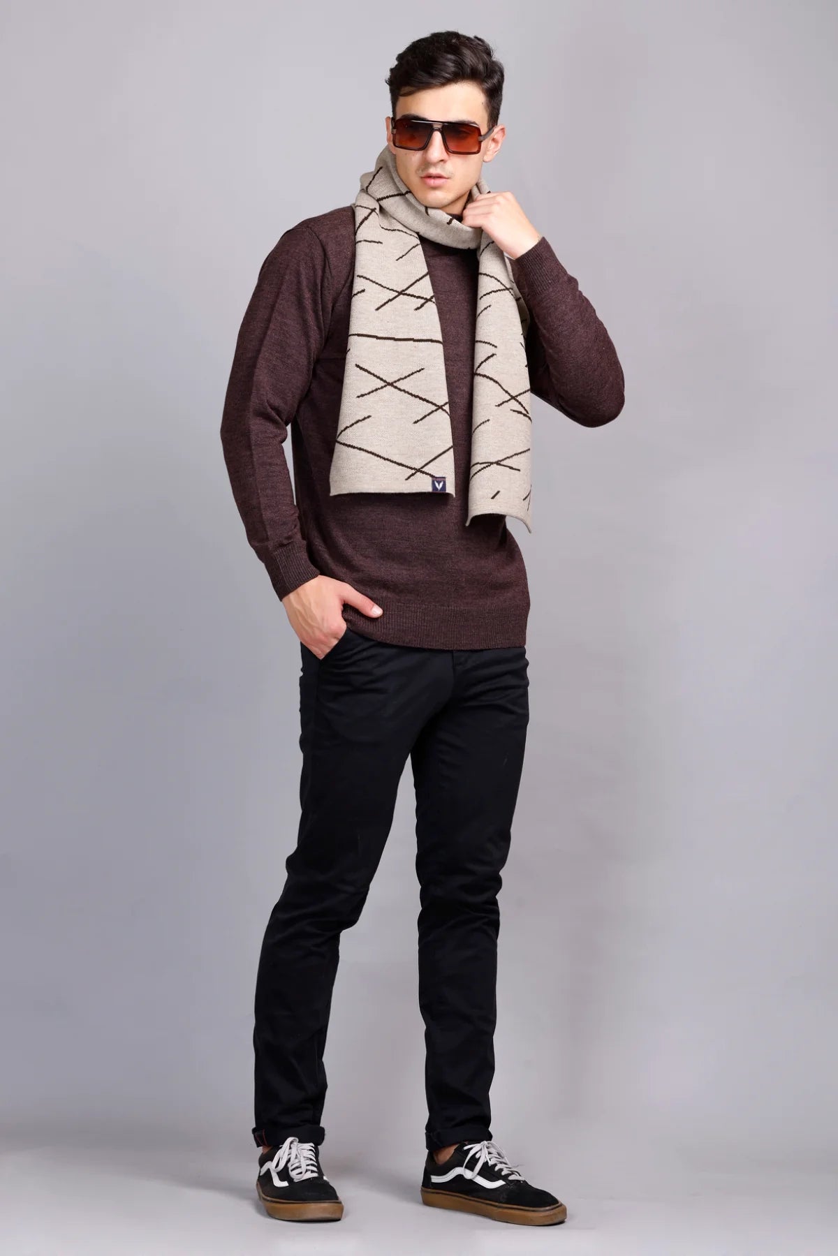 Solid Coffee Brown Turtleneck Mens Sweater