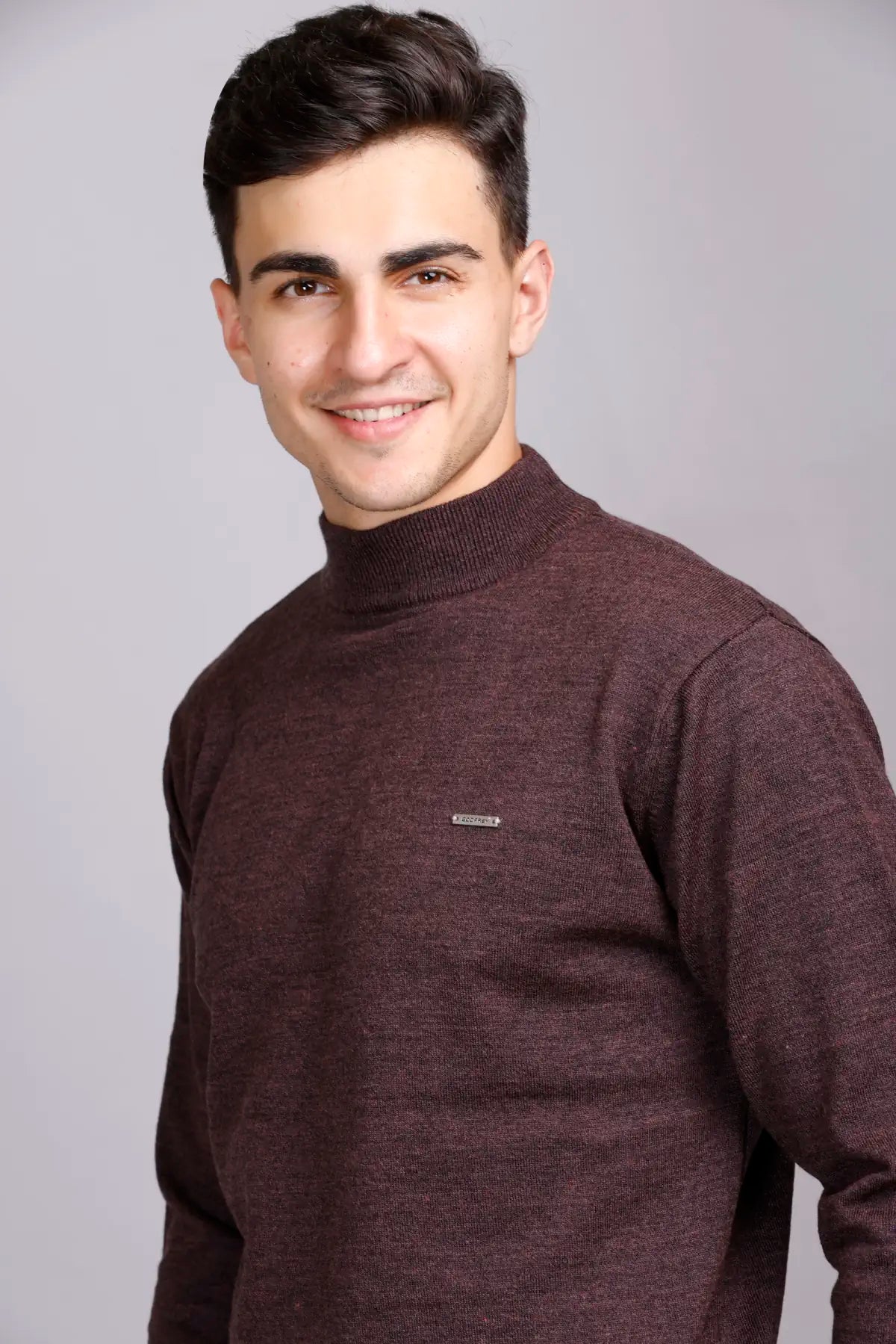 Solid Coffee Brown Turtleneck Mens Sweater