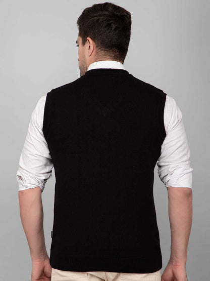 Black Woolen V-Neck Sleeveless Men Sweater Vest