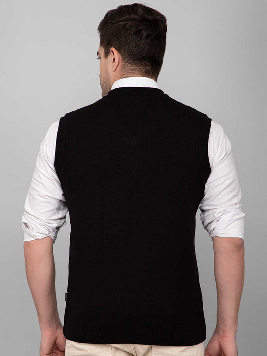 Black Woolen V-Neck Sleeveless Men Sweater Vest