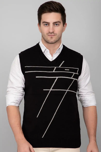 Black Woolen V-Neck Sleeveless Men Sweater Vest