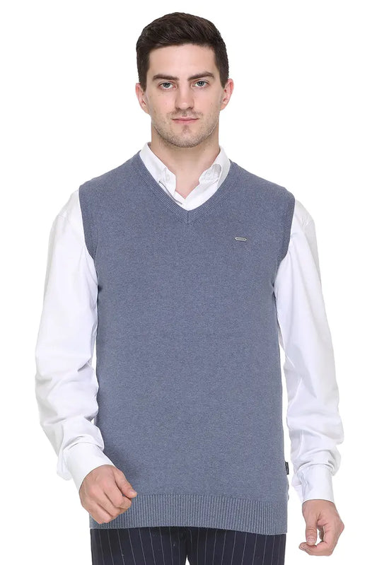 Denim Melange V-Neck Sleeve Less Pullover