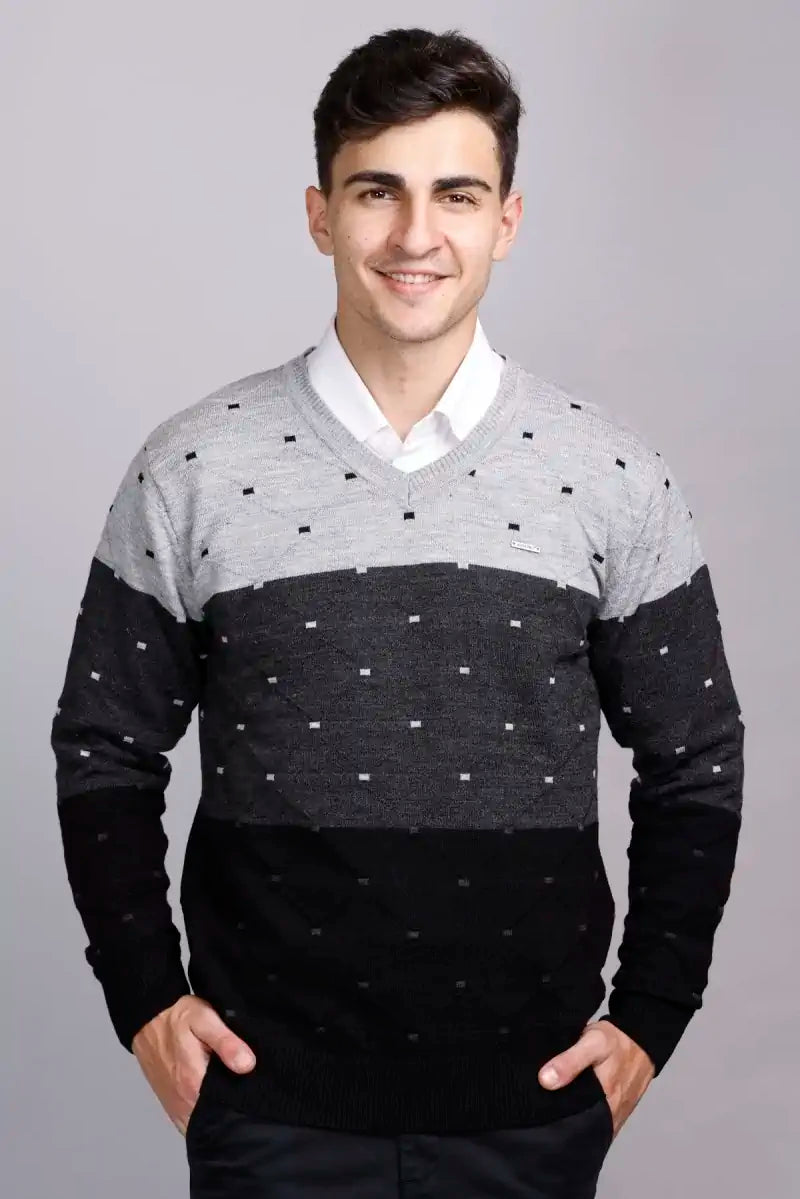 Black Woolen V-Neck Pullover Sweater for Men