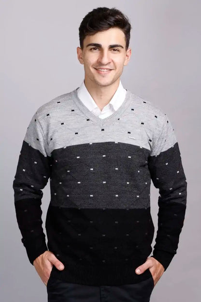 Black Woolen V-Neck Pullover Sweater for Men