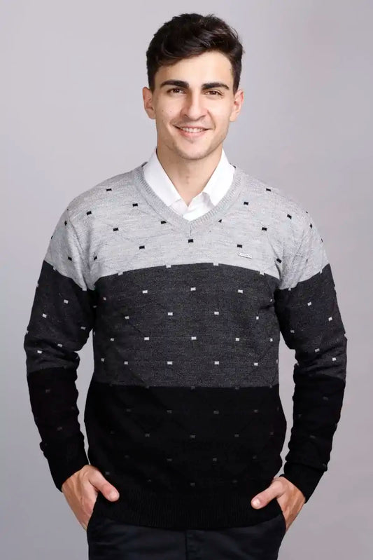 Black Woolen V-Neck Pullover Sweater for Men