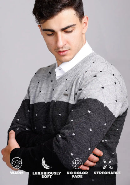 Black Woolen V-Neck Pullover Sweater for Men