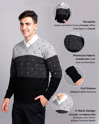 Black Woolen V-Neck Pullover Sweater for Men