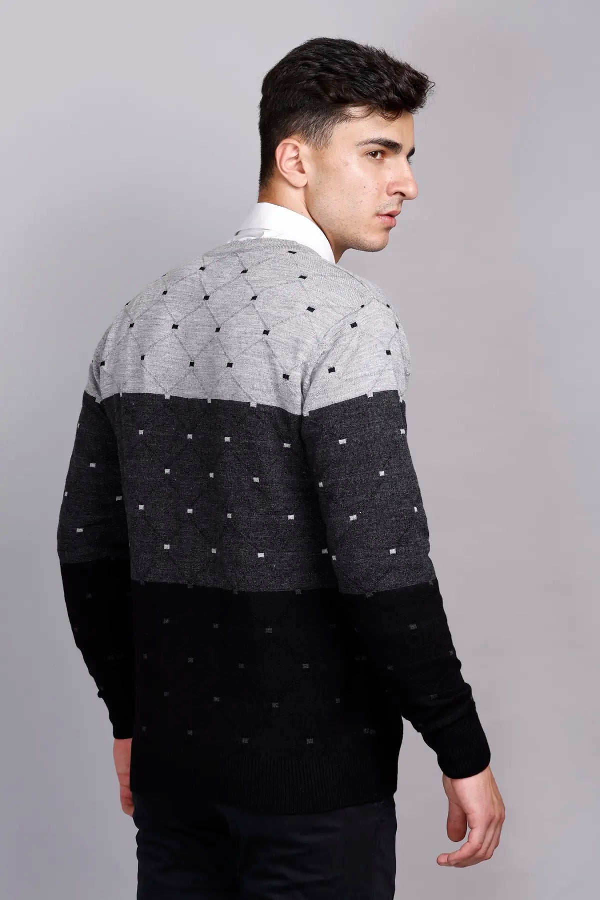 Black Woolen V-Neck Pullover Sweater for Men