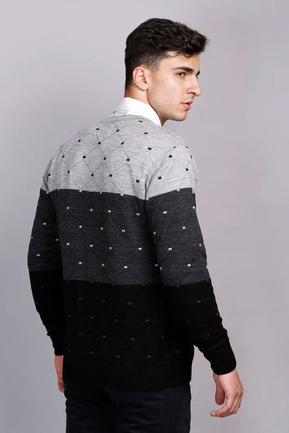 Black Woolen V-Neck Pullover Sweater for Men