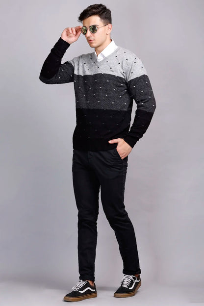 Black Woolen V-Neck Pullover Sweater for Men