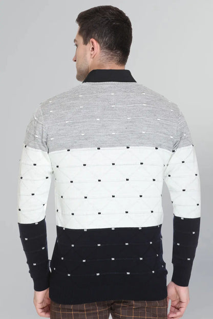 White Woolen V-Neck Pullover Sweater for Men