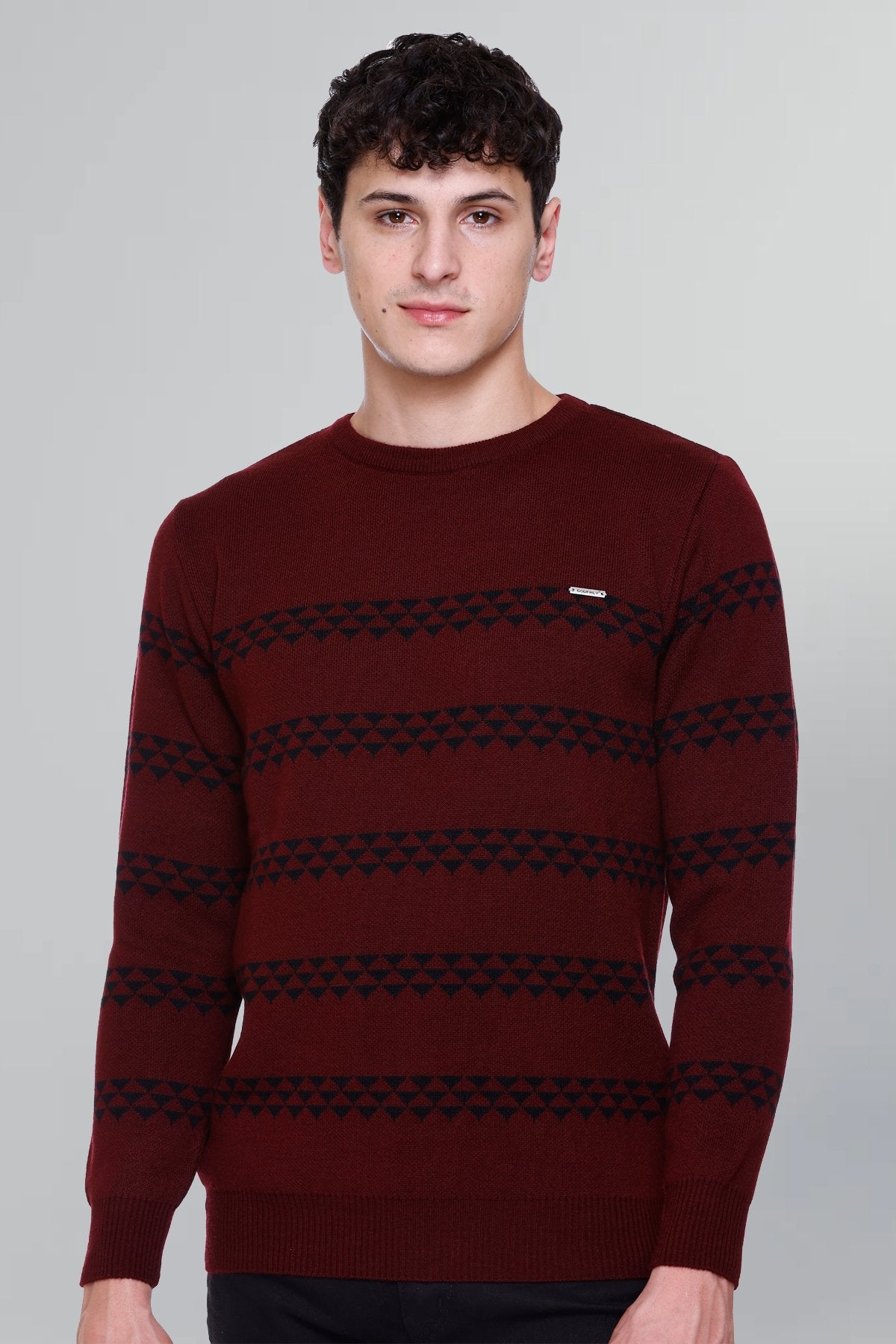 Wine Woolen Men's Round Neck Sweaters