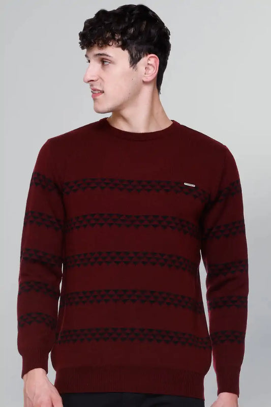 Wine Woolen Men's Round Neck Sweaters