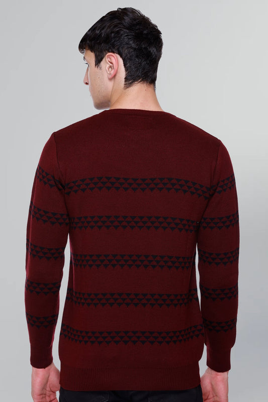 Wine Woolen Men's Round Neck Sweaters