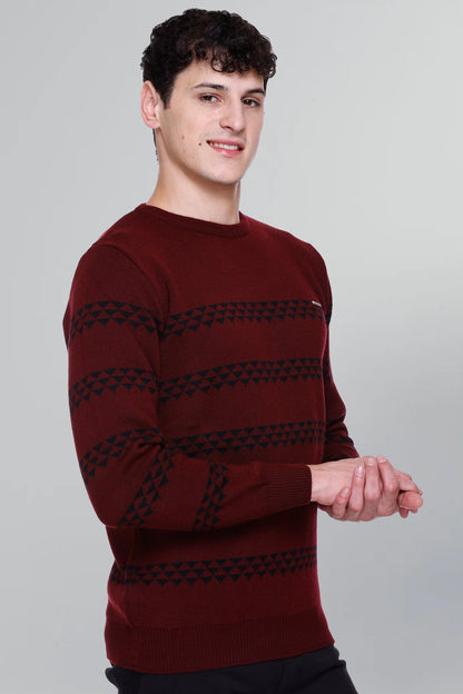 Wine Woolen Men's Round Neck Sweaters