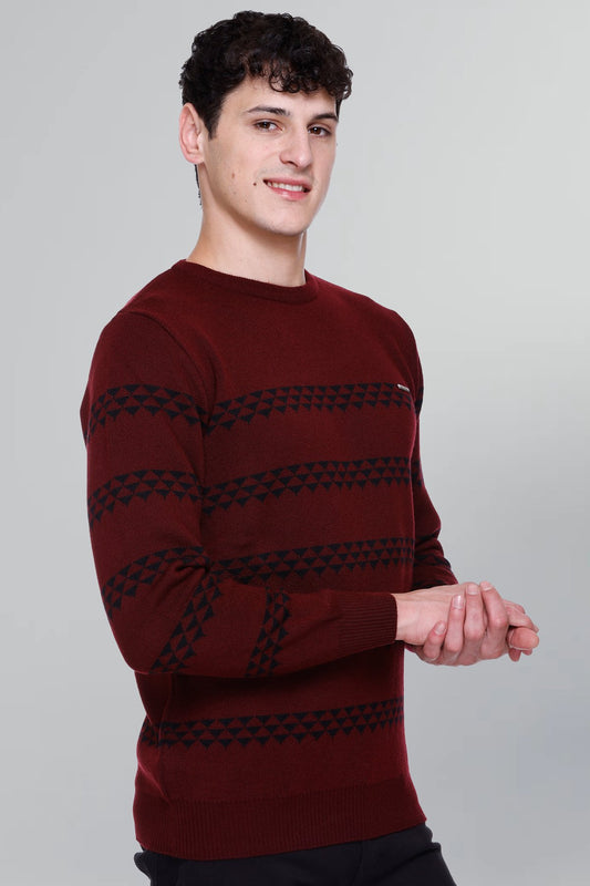 Wine Woolen Men's Round Neck Sweaters