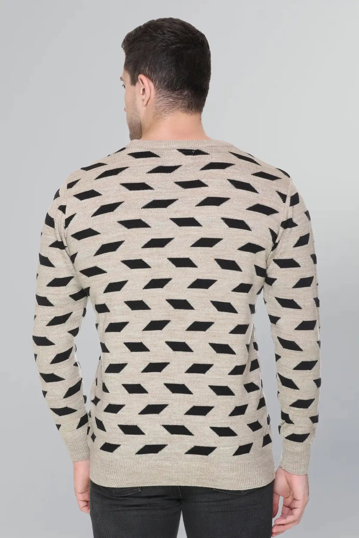 Beige Woolen Round Neck Designer Men Sweater