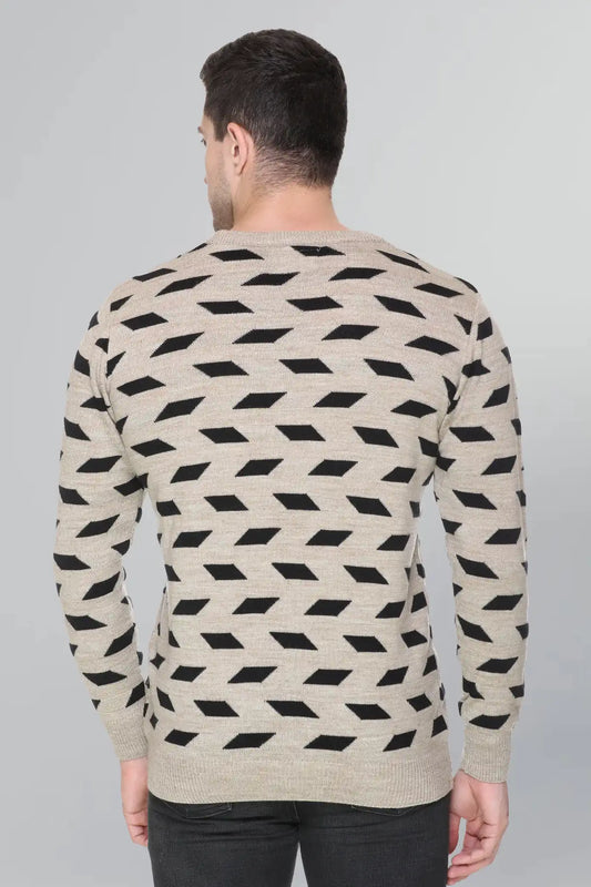 Beige Woolen Round Neck Designer Men Sweater