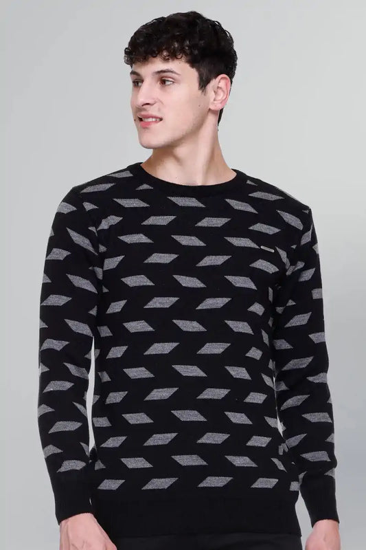 Black Woolen Round Neck Designer Men Sweater