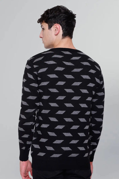 Black Woolen Round Neck Designer Men Sweater