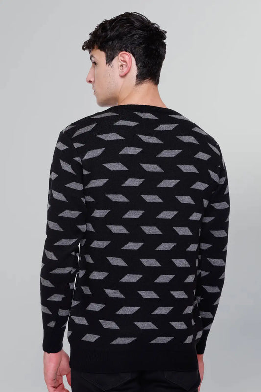 Black Woolen Round Neck Designer Men Sweater