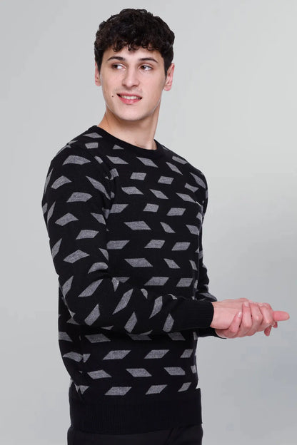 Black Woolen Round Neck Designer Men Sweater