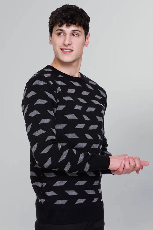 Black Woolen Round Neck Designer Men Sweater