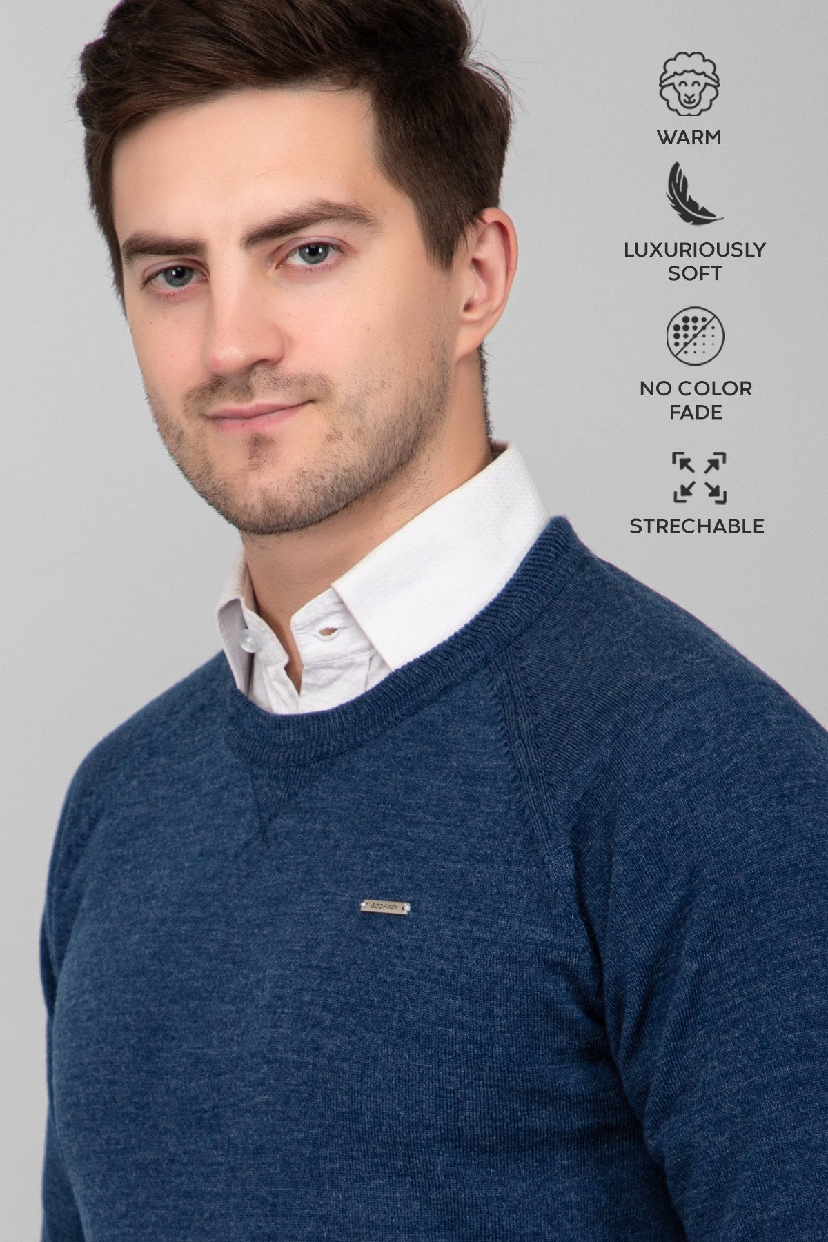 Denim Woolen Round Neck Solid Men Sweater