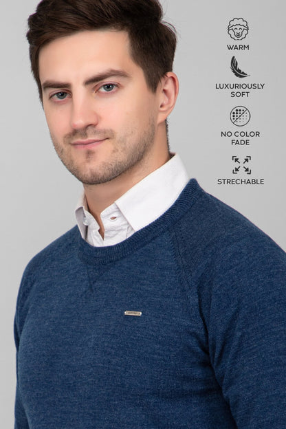 Denim Woolen Round Neck Solid Men Sweater