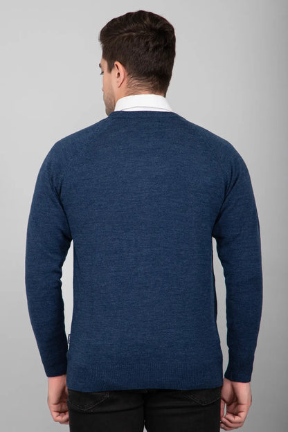 Denim Woolen Round Neck Solid Men Sweater