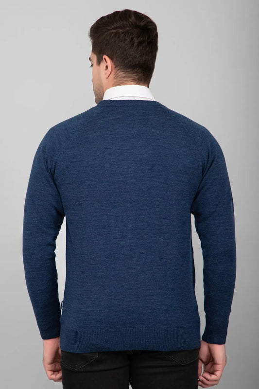 Denim Woolen Round Neck Solid Men Sweater