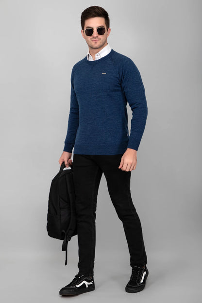 Denim Woolen Round Neck Solid Men Sweater