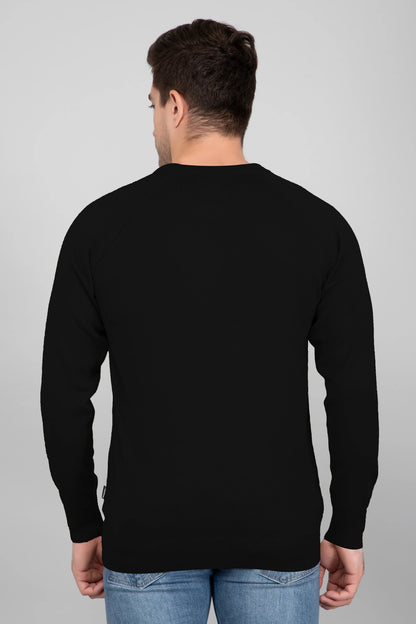 Black Woolen Round Neck Solid Men Sweater