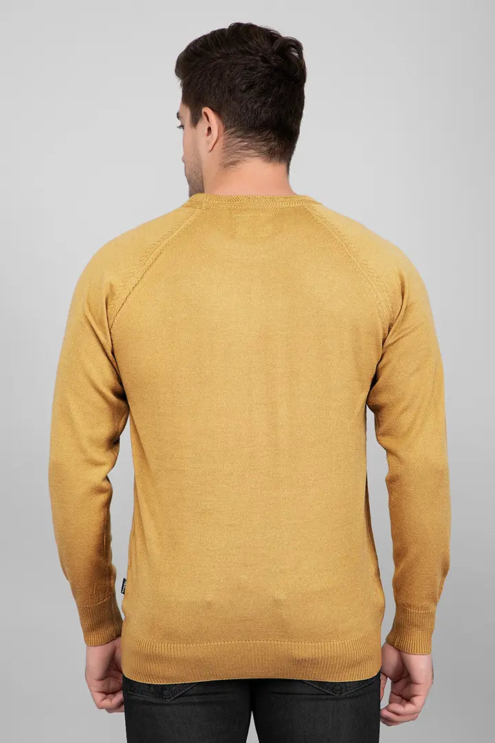 Mustard Woolen Round Neck Solid Men Sweater