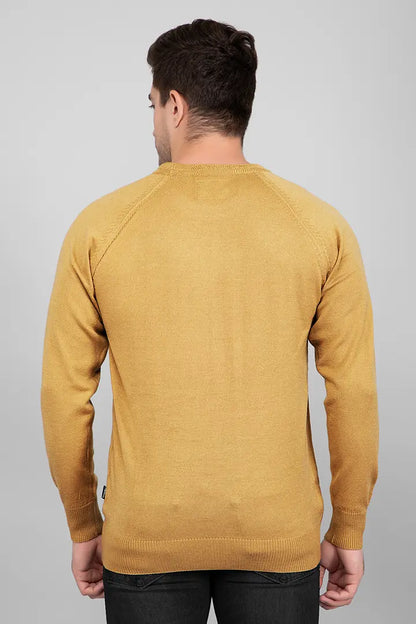 Mustard Woolen Round Neck Solid Men Sweater