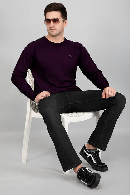 Grape Woolen Round Neck Solid Men Sweater